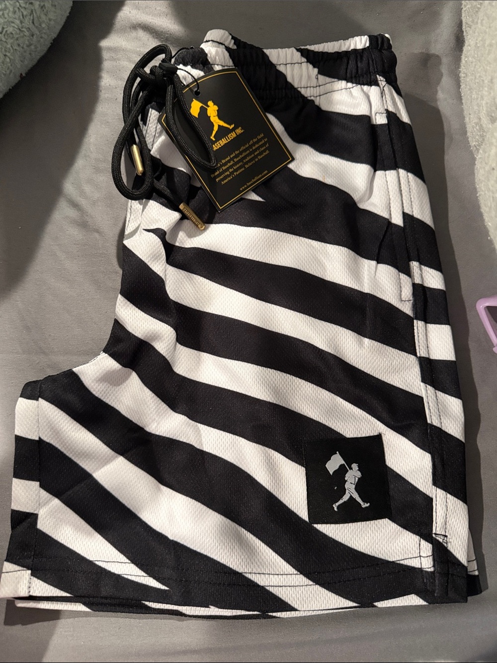 Kids Black & White Striped Athletic Shorts with Drawstring